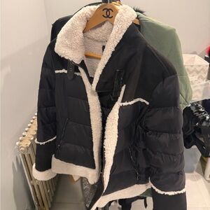 Tahari Black and Cream Puffer Jacket